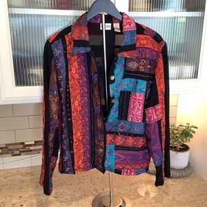 Chico’s Colorful Patchwork Shirt Jacket Size 2 (Large) Embroidered